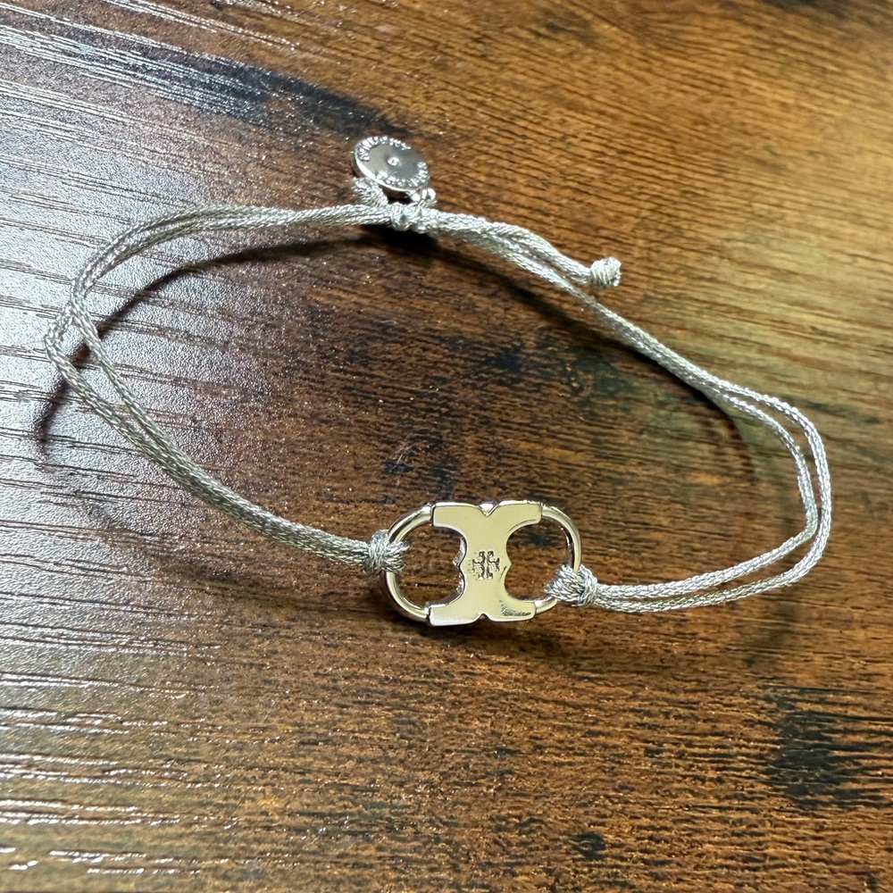Tory Burch Silver Bracelet with Logo Charm